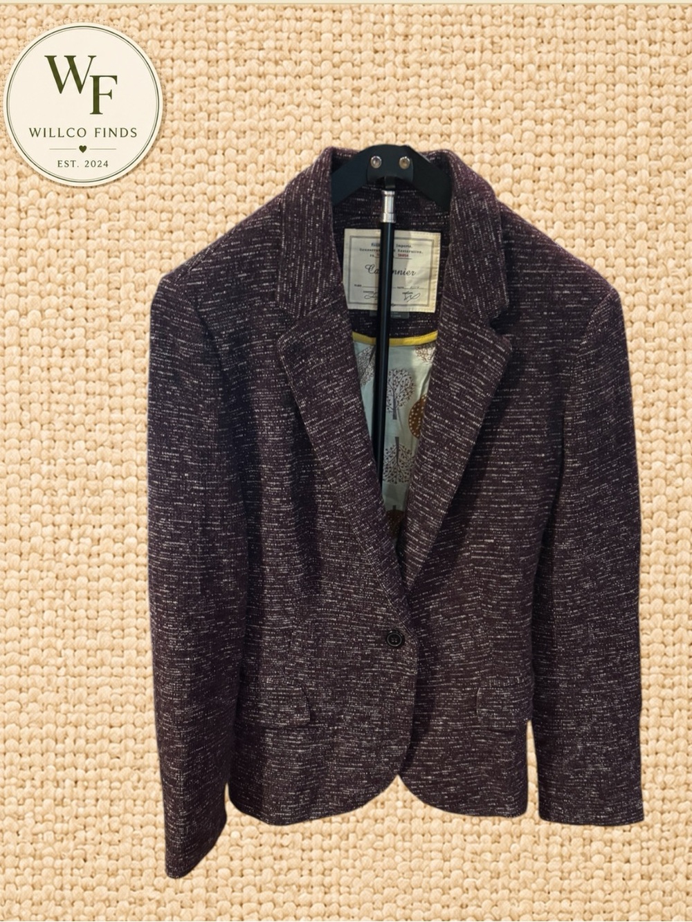 Cartonnier Burgundy Tweed Blazer Women’s M Textured One Button Jacket